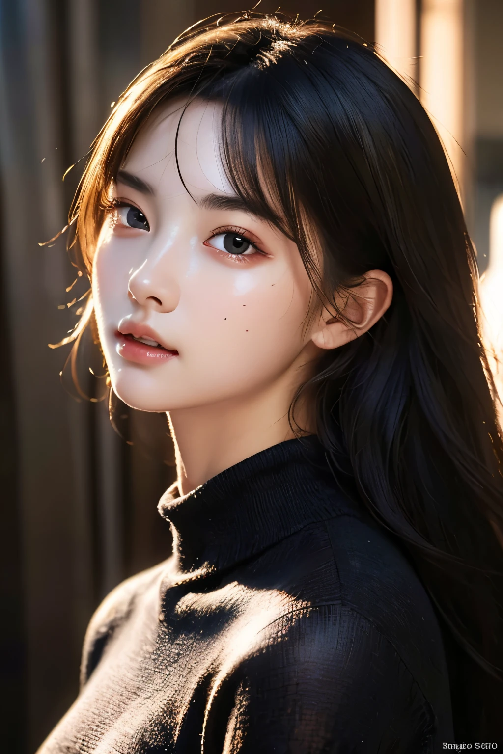 ultra high res,masterpiece,best quality,
very detailde face,detailed eyes,extremely intricate,perfect glossy shiny skins,perfect lighting,detailed lighting,dramatic shadows,ray tracing,
1girl,upper body,black sweater,looking at viewer,