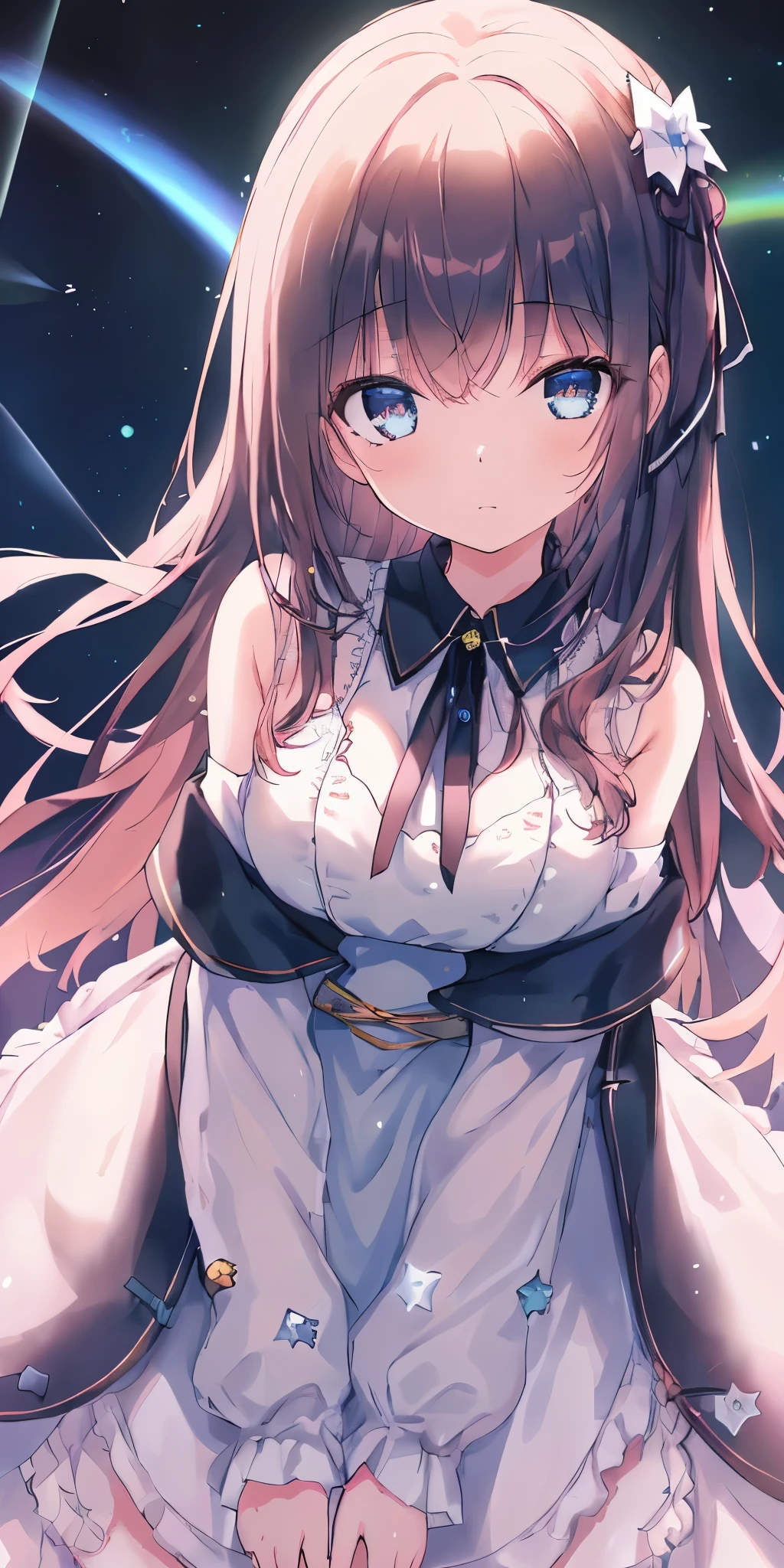 masterpiece, Awesome girl, cute girl,  Bust, High detailed eyes, Perfect Eyes,  Portrait , high detailed face, Same eyes, Glare, Rainbow,   bound behind global illumination  , Soft light, Dream Light,  Digital Painting , 8k Close-up,  Fantasy , Night Sky, star, star雲, White Crystal, moonlight, Tranquility, summer, (8k:1.1), simple background, white background