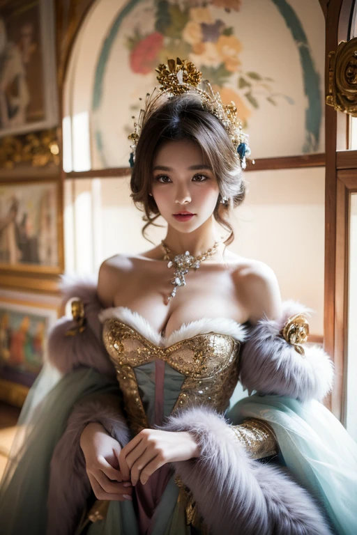 Realistic Photography, Beautiful Cute Korean Female , Rococo Dress