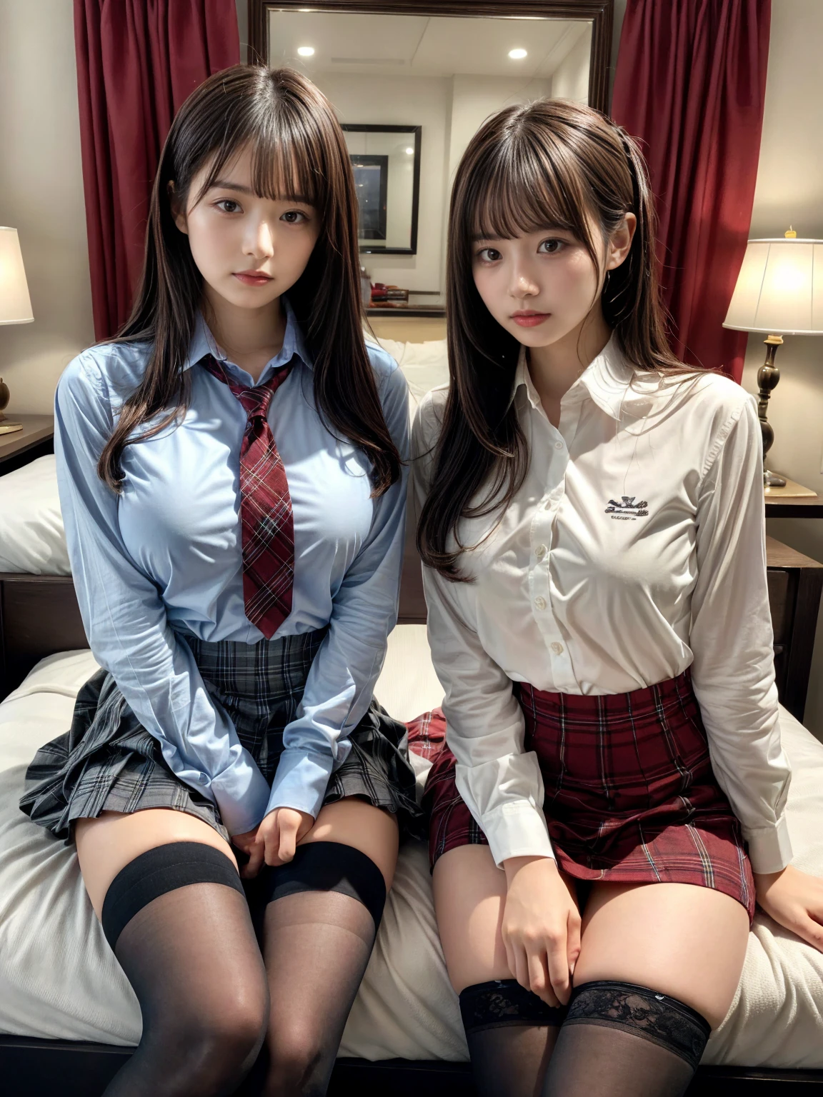 8k, RAW portrait (japanese woman),masterpiece、Photoreal:1.3、realistic, ultra high resolution, highest quality, real life photos ,( in the evening :1.1),
((((2 girls:1.5)))), (((Two girls showing off their panties in the room)))、(beautiful face:1.1)、日本の2 girls,((Two 日本 High School Girls))、((2 real high school girls))、((日本 High School Uniforms:1.6))、((pleated skirt:1.6))、((navy blue cardigan:1.6))、In the classroom、 ((dark brown eyes:1.2))、(realistic skin texture:1.3)、(An immersive atmosphere:0.8、chiaroscuro:1.2) 、(look viewer:1.3)、((embarrassed look))、((ceiling from below:1.2))、(smile:1.2)、((((wearing very small silk panties))))、((panty shot))、((woman rolling up her skirt))、((Angle of view from below:1.25))、((Close up on crotch:1.53))、((panty shot))、((spread your legs to the side:1.4))、((((My pants are digging in.))))