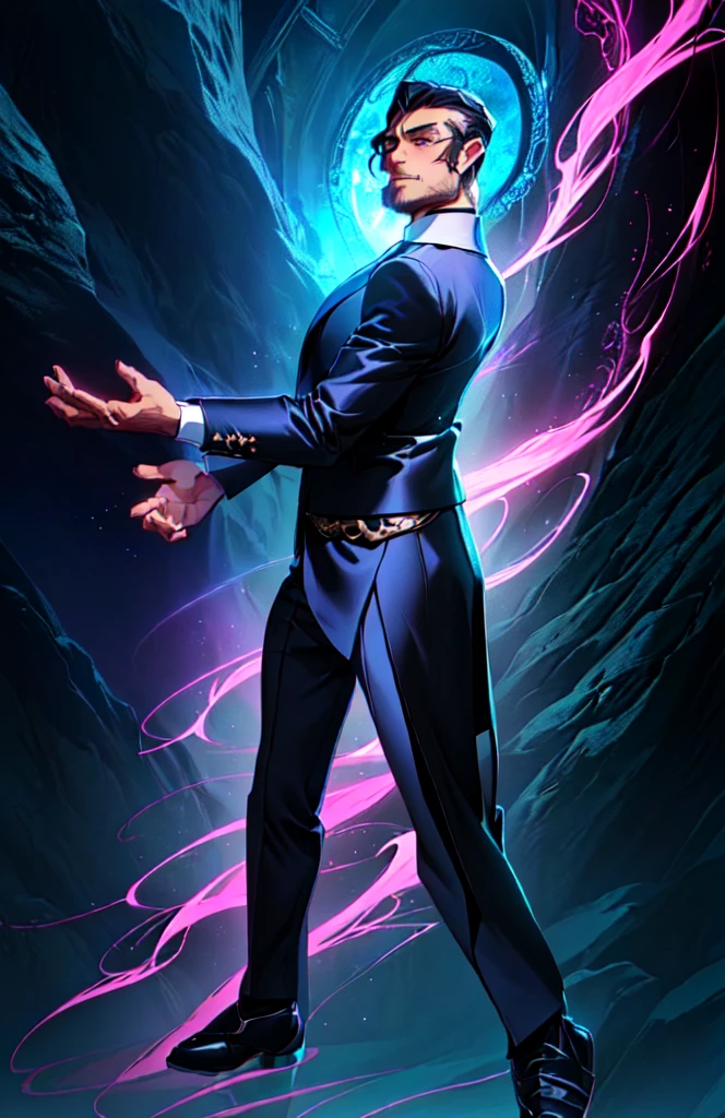 a close up of a man in a suit standing on a cliff, epic exquisite character art, by Yang J, skinny male fantasy alchemist, epic fantasy digital art style, 2. 5 d cgi anime fantasy artwork, beautiful full body concept art, epic fantasy art style, detailed full body concept, handsome guy in demon slayer art, d & d style full body portrait