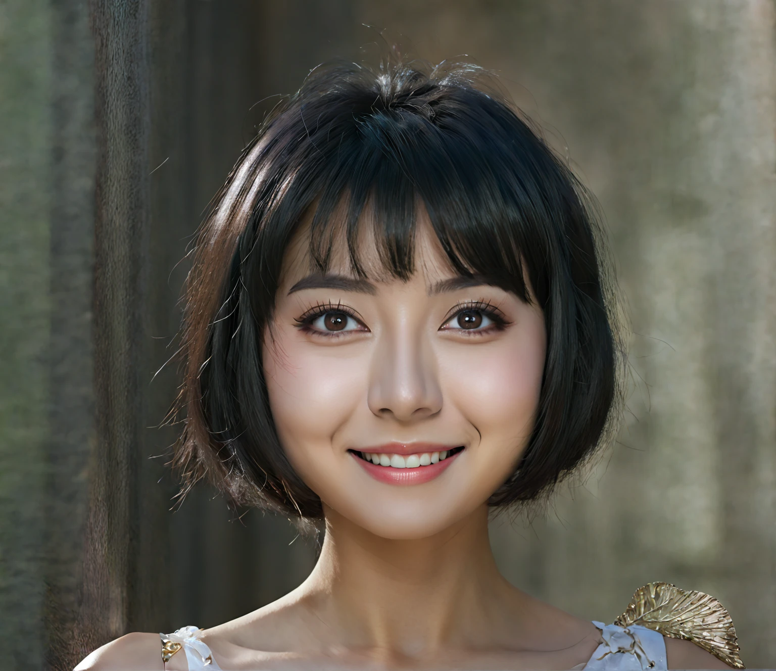 (High quality, high definition, masterpiece, 8k, RAW, photo realistic,Realistic and clear photos,Professional Lighting,: 1.4), ((female,Asian,natural-asian girl-skin,black hair, evil smile, face ,girl age20, breast,big eyes,japanese, ,,beautiful asian girl,smile,,japanese girl)) ,Detailed face, hair ornament, ,, ,,,,professional photography)), (round face, round eye:1.2),((Very short cut, matching bangs, pixie haircut: 1.5)),,, ( Lifelike Skins), Beautiful Skin、  anatomically correct body 、ridiculous resolution ，  very detailed on playground equipment，