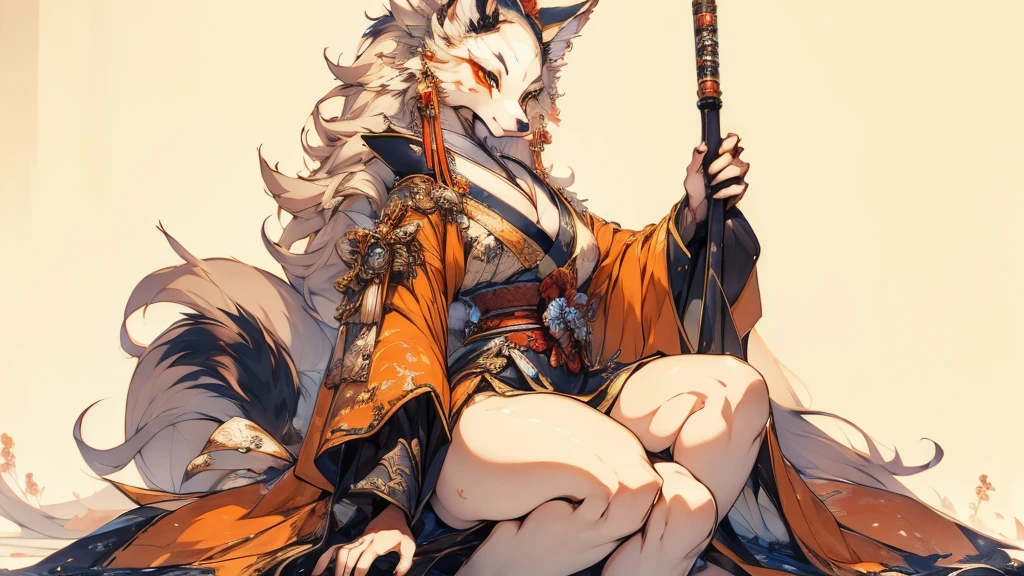 (( masterpiece ,  Best quality )), (anthropomorphic kitsune )) Onna Bugeisha high definition,  full body  