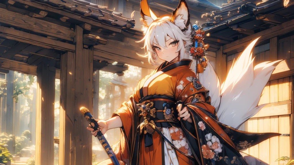 (( masterpiece ,  Best quality )), (anthropomorphic kitsune )) Onna Bugeisha high definition,  full body  