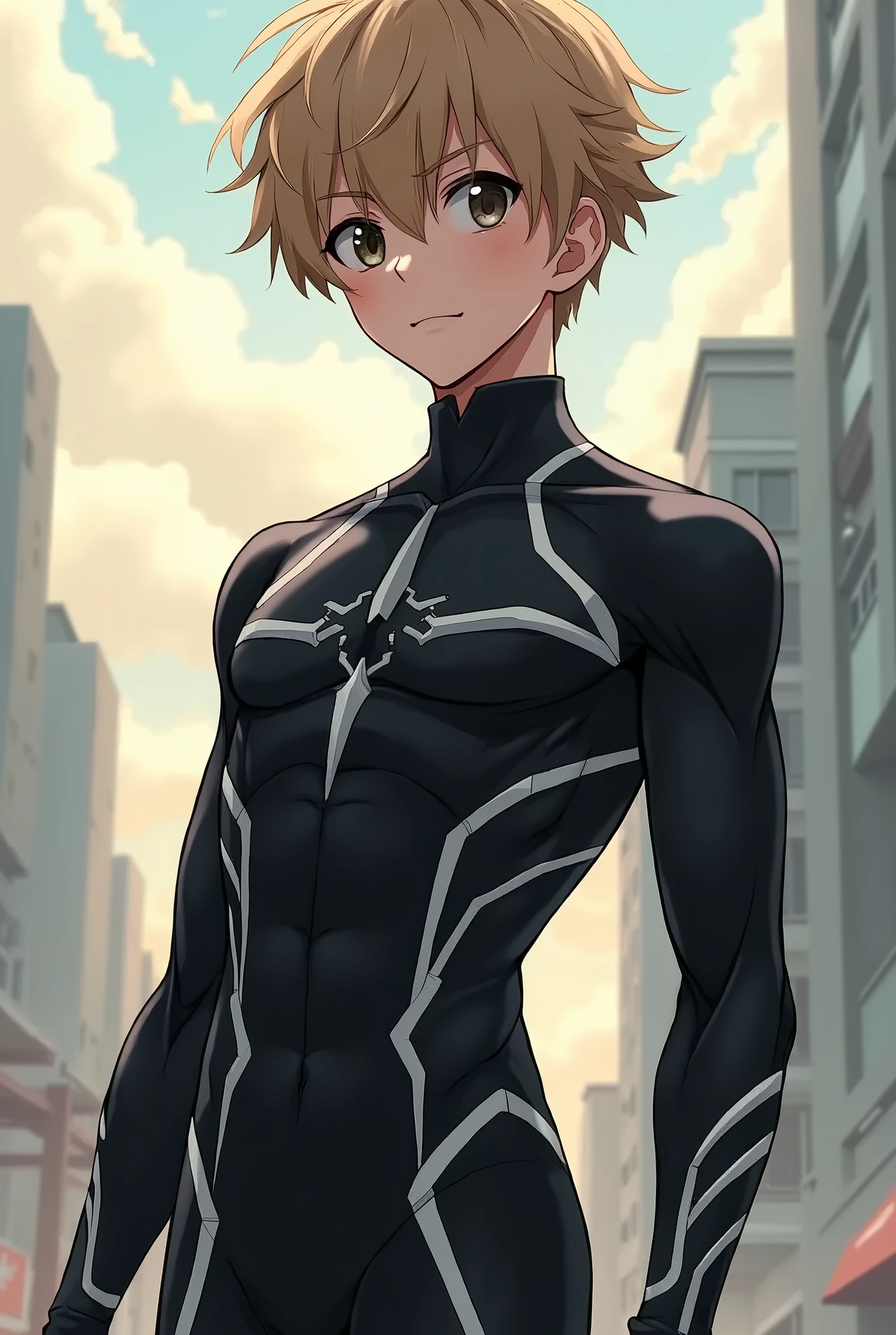 Kingdom hearts、((sky))、Arms behind back、Yellow glowing eyes、sweating、Black drip、(A young boy is restrained and has a large 、On all fourouth gag、first round)、naked、Brair、cute、Spiky hair、Are crying、Looks disgusting、((A tight-fitting rubber suit、))Night cityscape、sexy、from theont