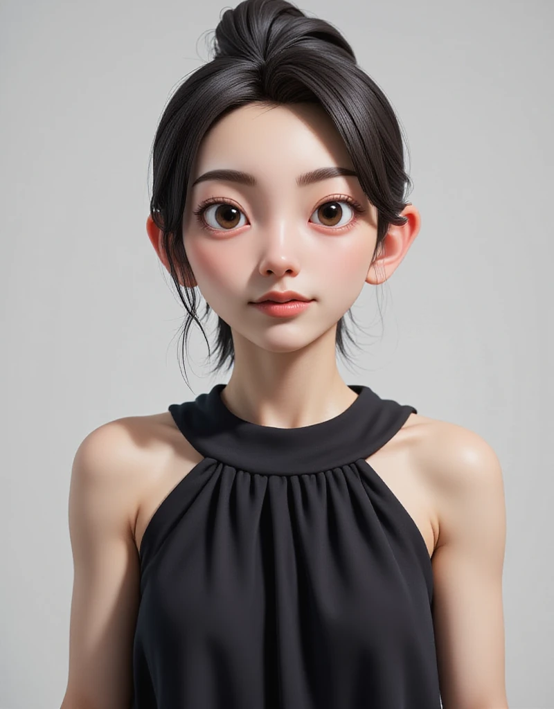 (((Black clothes))), 1girl, 25years old woman, (perfectly detailed face), cute face, ((Healthy and slim body)), beautiful face, ((looking at viewer)), Simple Background, ((white background)), ((white wallpaper)), White skin, (bright lighting:1.2), perfect lighting, photorealistic, (bokeh), UHD, anatomically correct, masterpiece, best quality, (((Focus on faces)))
