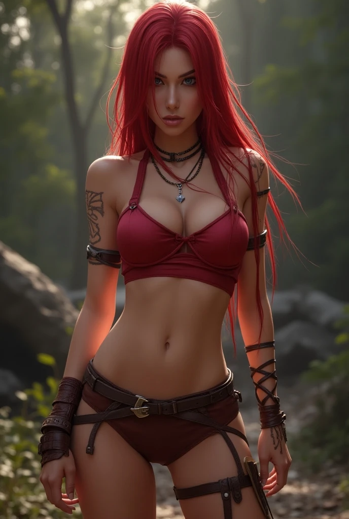 ((top quality, 8k, masterpiece:1.3)), detailled eyes, (Viewed from the front), Look into the camera, ((Everything sparkles, Reflect light:1.2)), (best ratio: 4 fingers, 1 thumb), (portrait), (((Bonney one-piece jewelry))), SchmuckBonneyV2, 1 girl, alone, (Cute Asian Face),((cute face)), Long hair, pinkies Hair, Piratenhut, ((slim girl, hyper breasts, hyper-detailed lips)), Red lips, (Socks, Tank top, Suspenders, boots, purple eyes), navel, Size, crop top, belt, Suspendersshorts, complex detailed background, barren land, rocks, Ozean, nature environment, Stand, (Upper body image :1.5), naked, blush.
