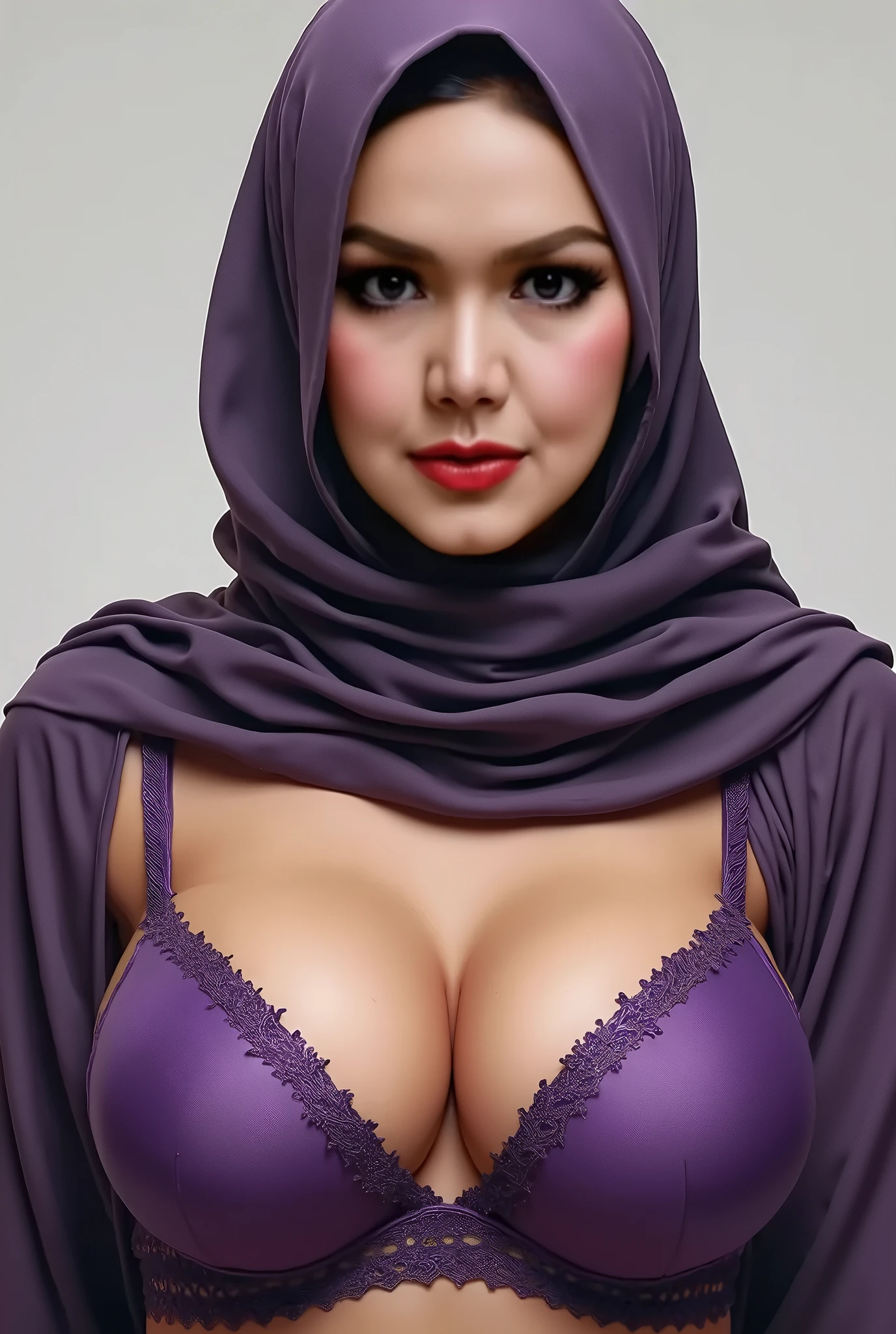 BOKEH, (( FLORAL PATTERN)), Wearing satin Tuxedo outfits, 68 year old, Rainbow, ((HIJAB)), "Oki Setiana Dewi", ("Light Green Hijab Floral pattern "), Chubby Wearing "Lace Floral Pattern Bra" & Short Hairy , "Facial expression in happy smile", "Orange", " Green Lips", "Bokeh", "Very happy facial reaction", ((HEAVY  )) lingerie, ((SHINY )), ((HUGE )), background Forest Indonesia, bokeh, down view , fat body