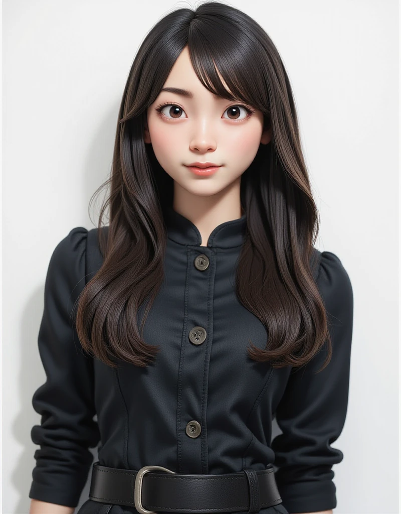 (((Black clothes))), 1girl, 25years old woman, (perfectly detailed face), cute face, ((Healthy and slim body)), beautiful face, ((looking at viewer)), Simple Background, ((white background)), ((white wallpaper)), White skin, (bright lighting:1.2), perfect lighting, photorealistic, (bokeh), UHD, anatomically correct, masterpiece, best quality, (((Focus on faces)))
