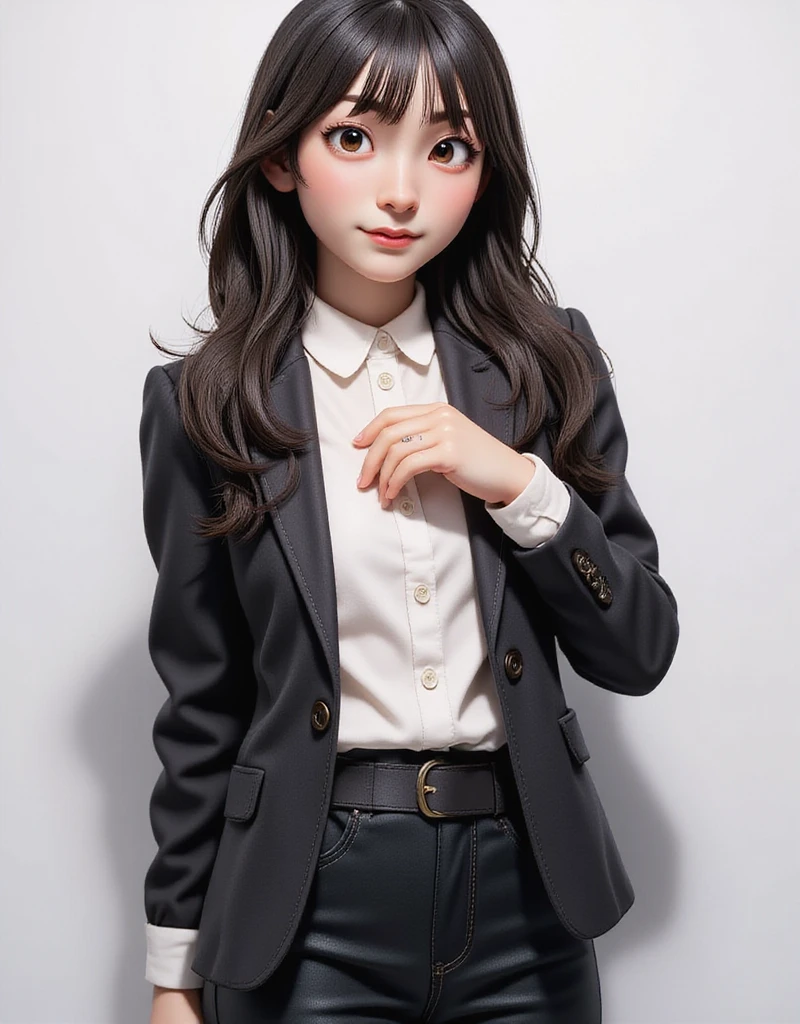 (((Black clothes))), 1girl, 25years old woman, (perfectly detailed face), cute face, ((Healthy and slim body)), beautiful face, ((looking at viewer)), Simple Background, ((white background)), ((white wallpaper)), White skin, (bright lighting:1.2), perfect lighting, photorealistic, (bokeh), UHD, anatomically correct, masterpiece, best quality, (((Focus on faces)))
