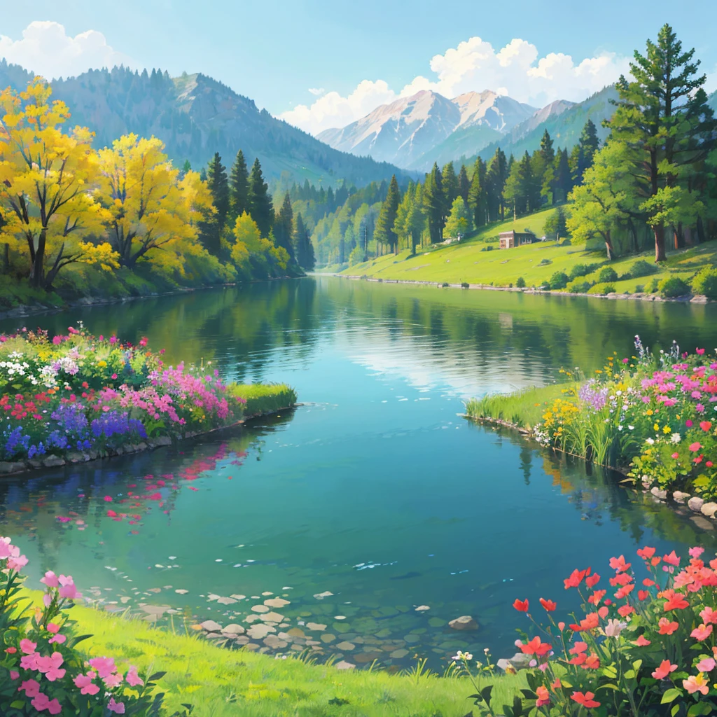 flowers,garden,lake