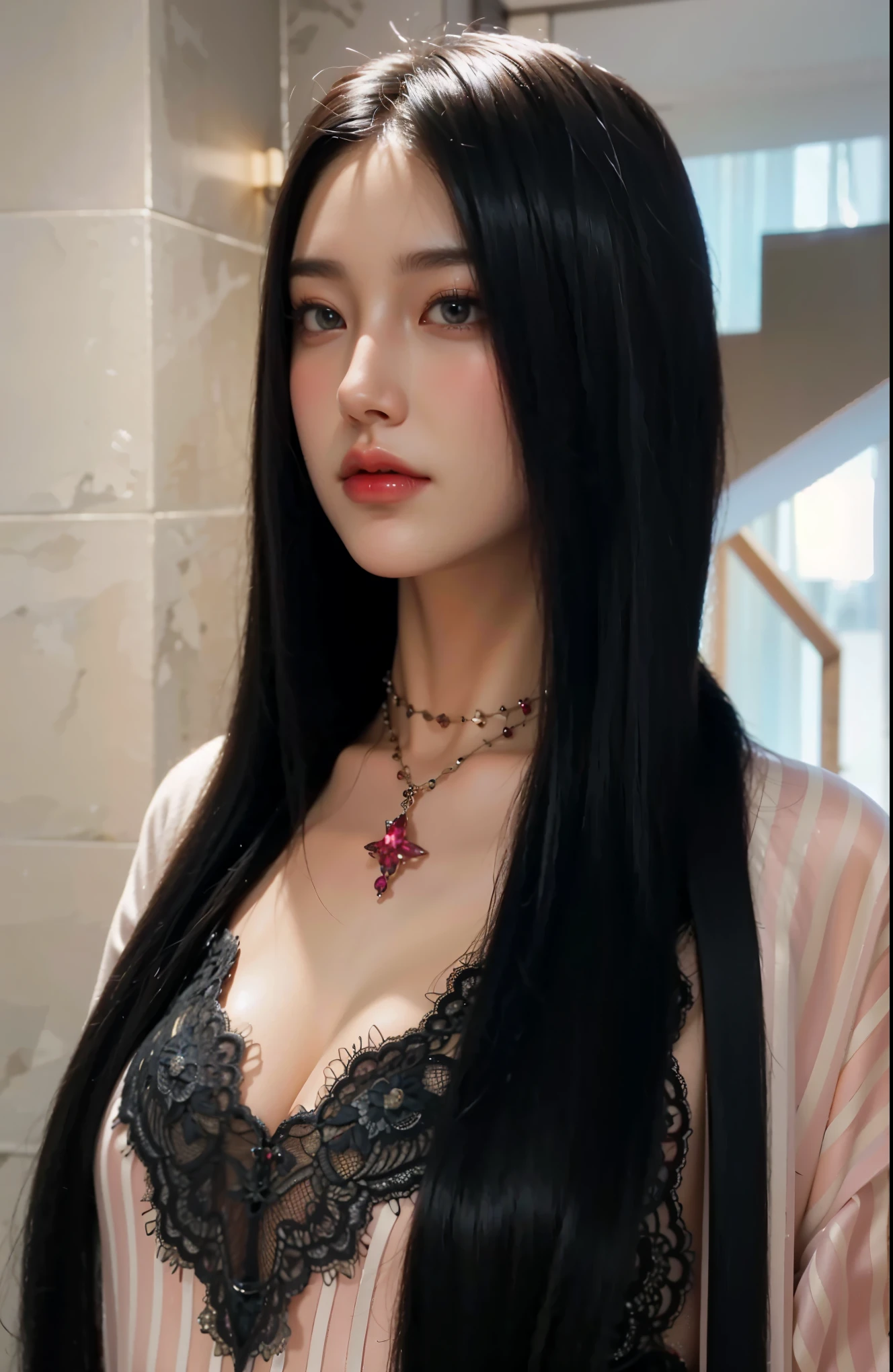 masterpiece, hinata\(boruto\), 1girl, mature women, (((red lace Kimono Spaghetti Strap Top))), (((cleavage))), (((Closed Clothing))), (((Close-up photo))), (((big breasts))), (((big round breasts))), (((round breasts))), (((extremely heavy breasts))), (((Colossal tits))), (((heavy breasts))), (((plump breasts))), (((perfect breasts))), (shy face), detailed lips, beautiful face, blush, (pink lips), (((long hair))), white eyes, gentle gaze, smile, super realistic, detailed, realistic face and body, realistic hair, realistic eyes, realistic nose, realistic lips, seductive pose, (((straight bangs))), (dark blue hair), 28 year old girl