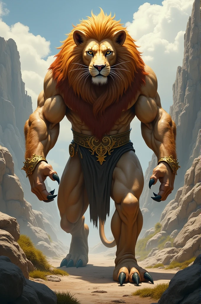 dark fantasy art, Loaded on E621, Anthro, furry, explicit, ((Lion Man)), high resolution, ((Detailed realistic image)), (detailed eyes, expressive eyes:1.2), Impaste Impressionism, crazy details, Soft, cinematic lighting, (by hyperrealist:1.3), (by detailed:1.2), Pupils, (View of the upper body), (body covered in hair), (masculine), hyper muscular, Huge muscles, Massive construction, wide shoulders, giant body, (lion man face), (Characteristics of the lion man), Lower savannah, Barbarian Loincloth, A semi-medium long flaccid penis with foreskin visible, testicles, sagging, is coming, nipples, open mouth, Stick out her tongue, teeth,