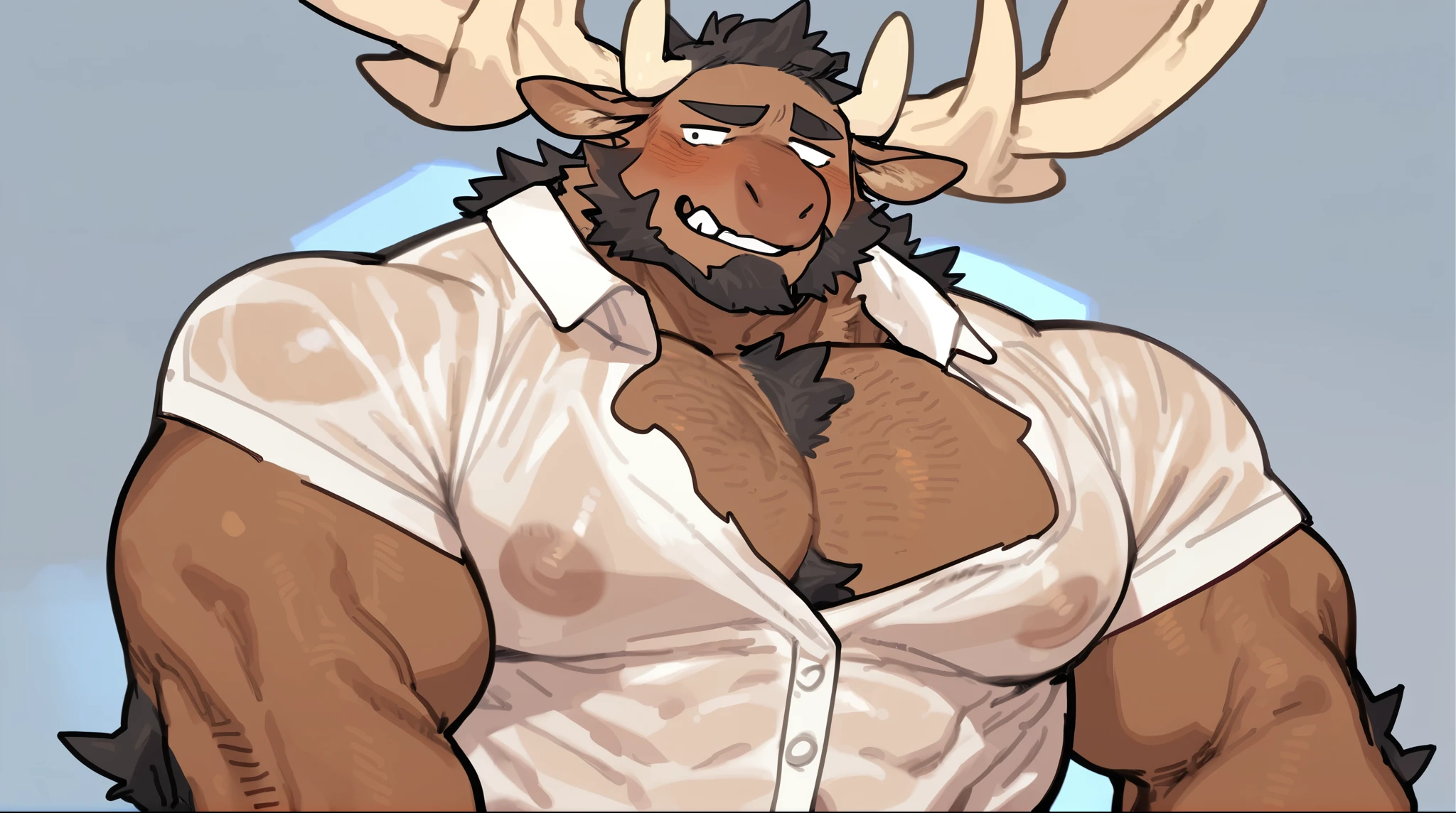 4k, high resolution, best quality, perfect colors, perfect shadows, perfect lighting, furry body, solo, anthro deer, male, buck, antlers, (middle-aged:1.2), brutal, (very muscular, massive build, manly, Chubby, obese:1.6, beefy:1.2), bare torso, correct anatomy, (realistic fur:1.4), detailed bottomless background, venue background, flashes, (correct hands), artificial lighting, (by Chunie), hooves, oiled fur, smug, inflation, nipple piercing, girthy oversized erection, massive balls, the cock is too big, the head of the cock is massive, focus on balls, sitting, excessive precum 