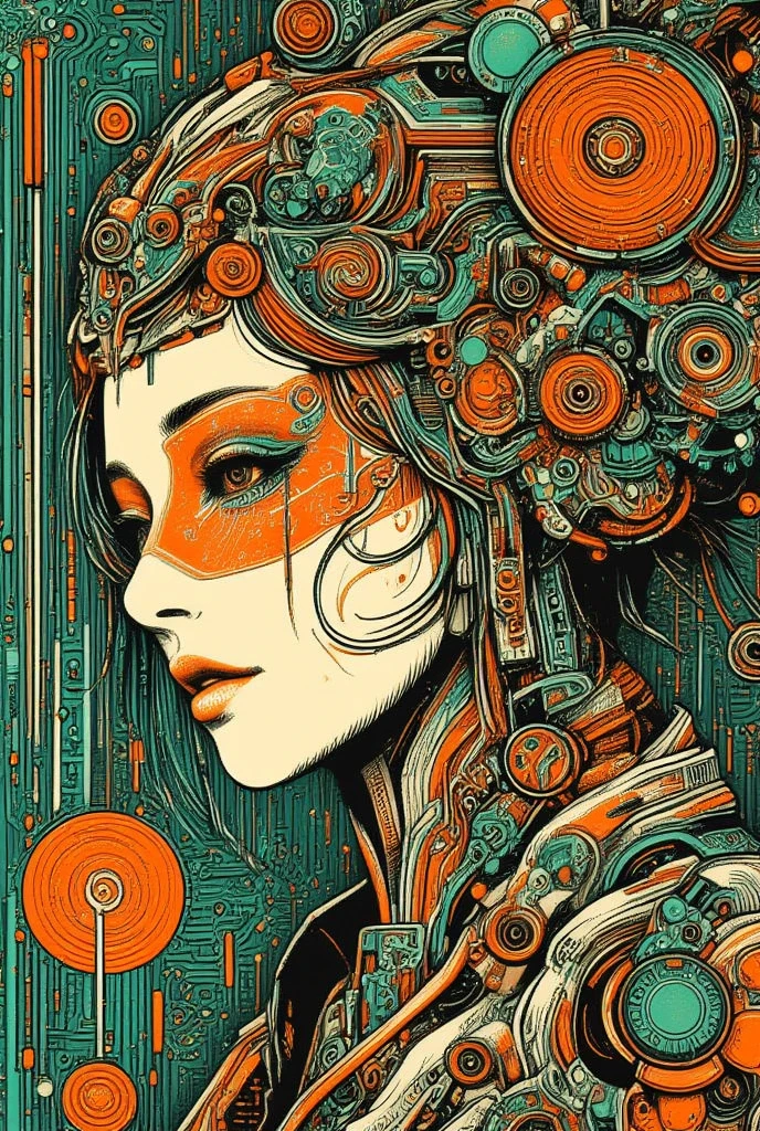 ((best quality)), ((masterpiece)), (detailed), ((perfect face)), surreal, art nouveau, in the illustrative style of moebius, 