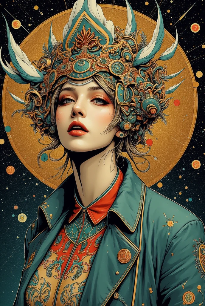 ((best quality)), ((masterpiece)), (detailed), ((perfect face)), surreal, art nouveau, in the illustrative style of moebius, 