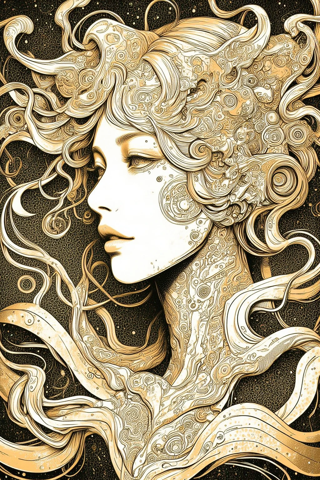 ((best quality)), ((masterpiece)), (detailed), ((perfect face)), surreal, art nouveau, in the illustrative style of moebius, 