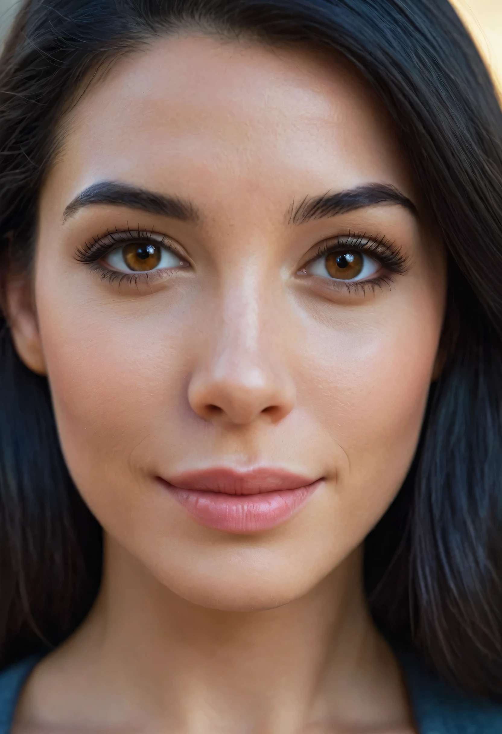 A beautiful austrian woman with midlong black hair, 26 years old, face looks like a mix of Haley Atwell and Neve Campbell, detailed eyes , brown eyes, average nose, and lips, wearing casual outfit, attractive, modern outfit, beautiful aura, natural skin, to be alive (best quality, 4K, 8k, highres,masterpiece:1.2), ultra-detailed,(realistic,photorealistic,photo-realistic:1.37),HDR, Studio lighting, extremely detailed face and body , dramatic lighting , warm shades , dramatic colors , woman, ultra clarity , ( fotorealistic: 1.4), 8K, Top quality , detailed backgrounds, natural makeup , unedited photo, HDR, black hair , white skin, midlong hair, straight hair, skinny body, beautiful legs, sporty body, medium ears, medium breasts, rich colors ,hyper realistic ,lifelike texture, beautiful hands, beautiful arms, beautiful feet, beautiful toes, beautiful fingers, a bit of an smile, closeup of the face, frontview, street outfit,