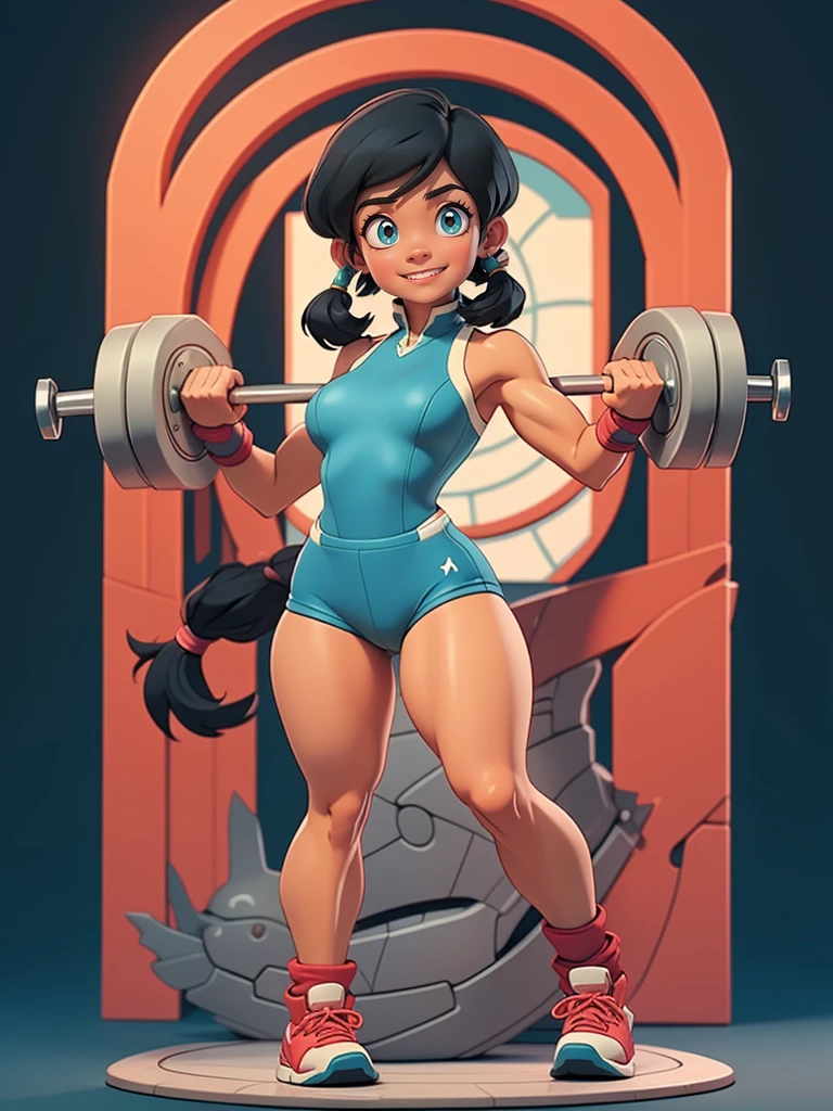  a girl, Alone, muscular (masterpiece),  best quality, ultradetailed,  Korra from Avatar , Retro style,  Whole body.  gym clothes, chic. at the gym , happy,  sexy smiling ,  darker skin