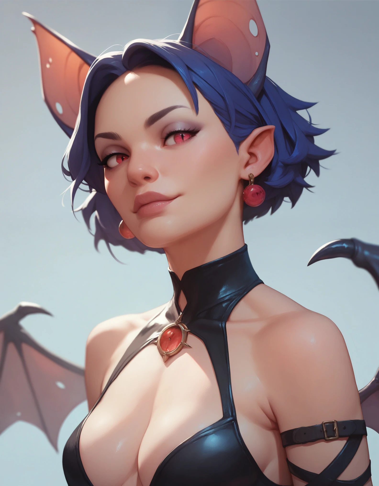 a close up of a person in a costume with a bat, women's clothing, female full body , mechanic punk clothes, female full body , punk clothes, wearing a punk clothes, April rendering, full body image, dressed in crustpunk clothing , Highly detailed full body , single character full body, moon themed outfit, pose casual, e-girl, and -