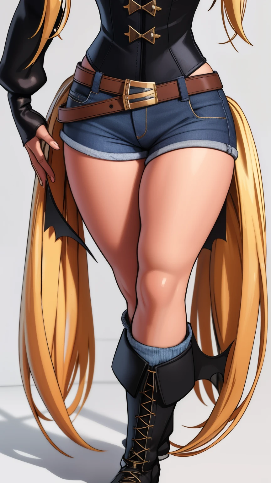 a woman, alone, long hair, Blonde hair, hat, knee-high, photoshop (average), original, twintails, standing, boots, makeup, jeans, 3d, mabinogi ,  a close up of a person in a costume with a bat, women&#39;s clothing,  female full body , mechanic punk clothes,  female full body , punk clothes, wearing a punk clothes, April rendering, full body image, dressed in crustpunk clothing ,  Highly detailed full body , single character full body, moon themed outfit, pose casual, e-girl, E - Girl