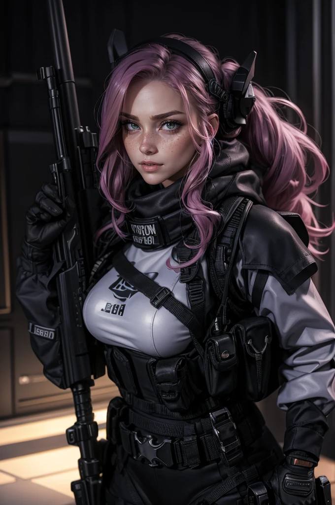  a woman with lush beauty , with long hair,  wavy bright pink hair ,  with a rifle in her hand and looking at the spectator with piercing eyes .  Behind her is a huge war tank with treadmill wheels and some pink details and a Luminous that says “FMS”,masterpiece,  best quality, meio Body, portrait, Night City,  a girl, anime, 3d, Japan, Pixar, realistic, Teenage girl, smiling, cute face, harajuku fashion style, raincoat, beautiful, colorful, neon lights, cyberpunk, suave skin, Illustration, ArtStation,  painting by Stanley Artgerm Lau , Sideways glance, Shortening , extremely detailed 8K, suave,  High resolution, ultra quality, olhos highly detaileds, highly detailed mouth, rosto highly detailed , perfect eyes,  both eyes are the same , true light, brilliance, iridescent, global illumination, ( long straight hair), ( comb her hair laterally ),  large breasts :1.7, Real Light, royal shadow, real face, HD, 2k, 4K, 8k, 16k, realistic light, royal shadowista, bright eyes,  fluorescent eyes , soft light, dream light,Amy Lee da banda Evanescence, porn, Well good,  without underwear, not, breasts, Body, sex, vagina,  photorealistic , (High Definition Skin: 1.2), of a sexy and sensual zombie girl ,  face image, beautiful eyes, lábios carnotdos,  messy hair ,  torn clothes revealing the skin  , pale skin, bright eyes,  dark shadows,  dark lighting  , dark fantasy, Horror, cinematic, dramatic colors,  photorealistic , 8k, highly detailed,a girl,  all-black ninja costume , sword hanging behind  ,Body inteiro, sunlight, clear face, clean white background, masterpiece,  Super detail, epic composition, ultra HD,  high quality ,  very detailed , official art,  uniform 8K wallpaper ,  Super detail, 32k - in 6 ,
