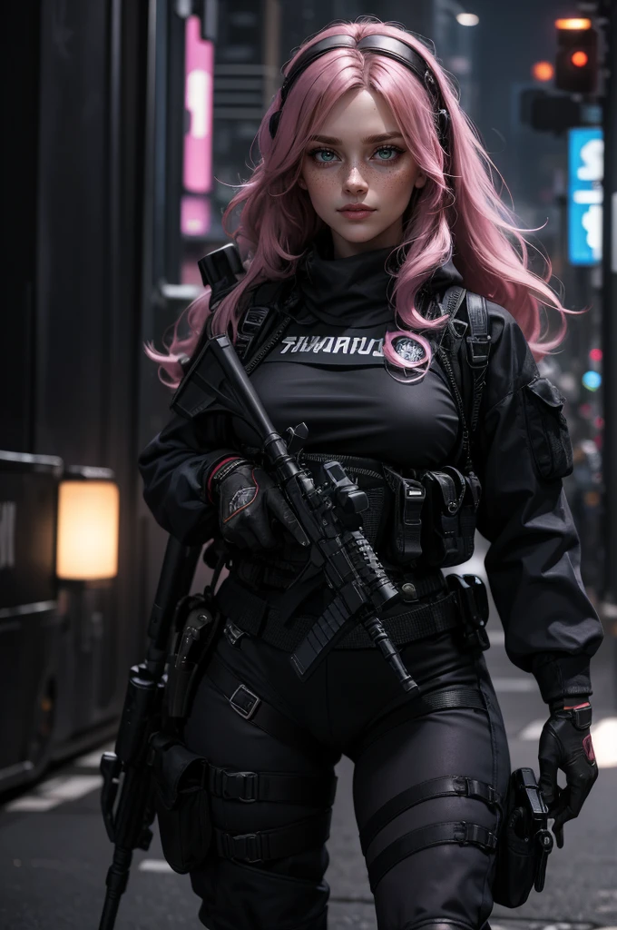  a woman with lush beauty , with long hair,  wavy bright pink hair ,  with a rifle in her hand and looking at the spectator with piercing eyes .  Behind her is a huge war tank with treadmill wheels and some pink details and a Luminous that says “FMS”,masterpiece,  best quality, meio Body, portrait, Night City,  a girl, anime, 3d, Japan, Pixar, realistic, Teenage girl, smiling, cute face, harajuku fashion style, raincoat, beautiful, colorful, neon lights, cyberpunk, suave skin, Illustration, ArtStation,  painting by Stanley Artgerm Lau , Sideways glance, Shortening , extremely detailed 8K, suave,  High resolution, ultra quality, olhos highly detaileds, highly detailed mouth, rosto highly detailed , perfect eyes,  both eyes are the same , true light, brilliance, iridescent, global illumination, ( long straight hair), ( comb her hair laterally ),  large breasts :1.7, Real Light, royal shadow, real face, HD, 2k, 4K, 8k, 16k, realistic light, royal shadowista, bright eyes,  fluorescent eyes , soft light, dream light,Amy Lee da banda Evanescence, porn, Well good,  without underwear, not, breasts, Body, sex, vagina,  photorealistic , (High Definition Skin: 1.2), of a sexy and sensual zombie girl ,  face image, beautiful eyes, lábios carnotdos,  messy hair ,  torn clothes revealing the skin  , pale skin, bright eyes,  dark shadows,  dark lighting  , dark fantasy, Horror, cinematic, dramatic colors,  photorealistic , 8k, highly detailed,a girl,  all-black ninja costume , sword hanging behind  ,Body inteiro, sunlight, clear face, clean white background, masterpiece,  Super detail, epic composition, ultra HD,  high quality ,  very detailed , official art,  uniform 8K wallpaper ,  Super detail, 32k - in 6 ,
