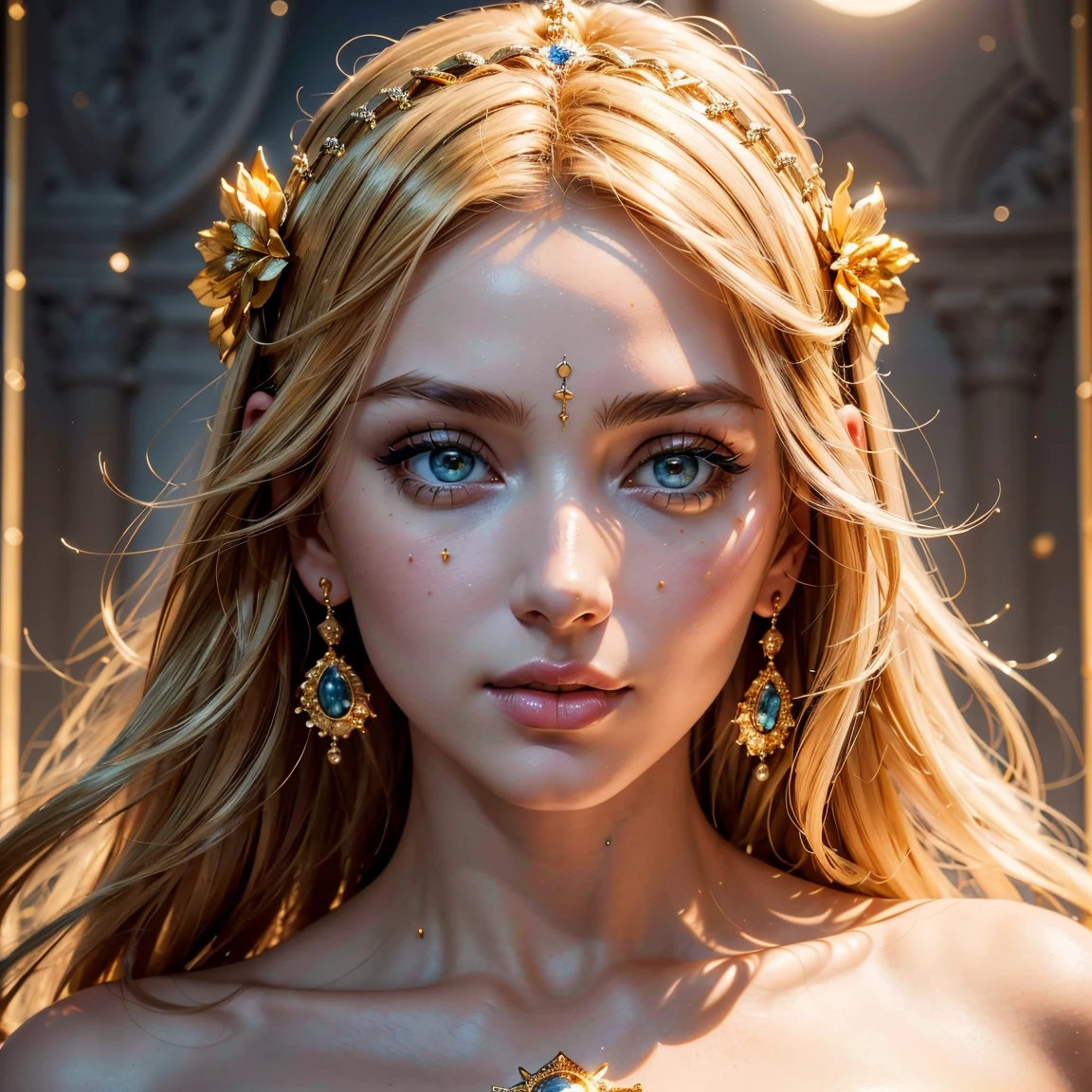 a stunning art, abstract, flowery, predominantly blue, white, upper body, centered, key visual, intricate, highly detailed, breathtaking beauty, precise line art, vibrant, comprehensive, cinematic,