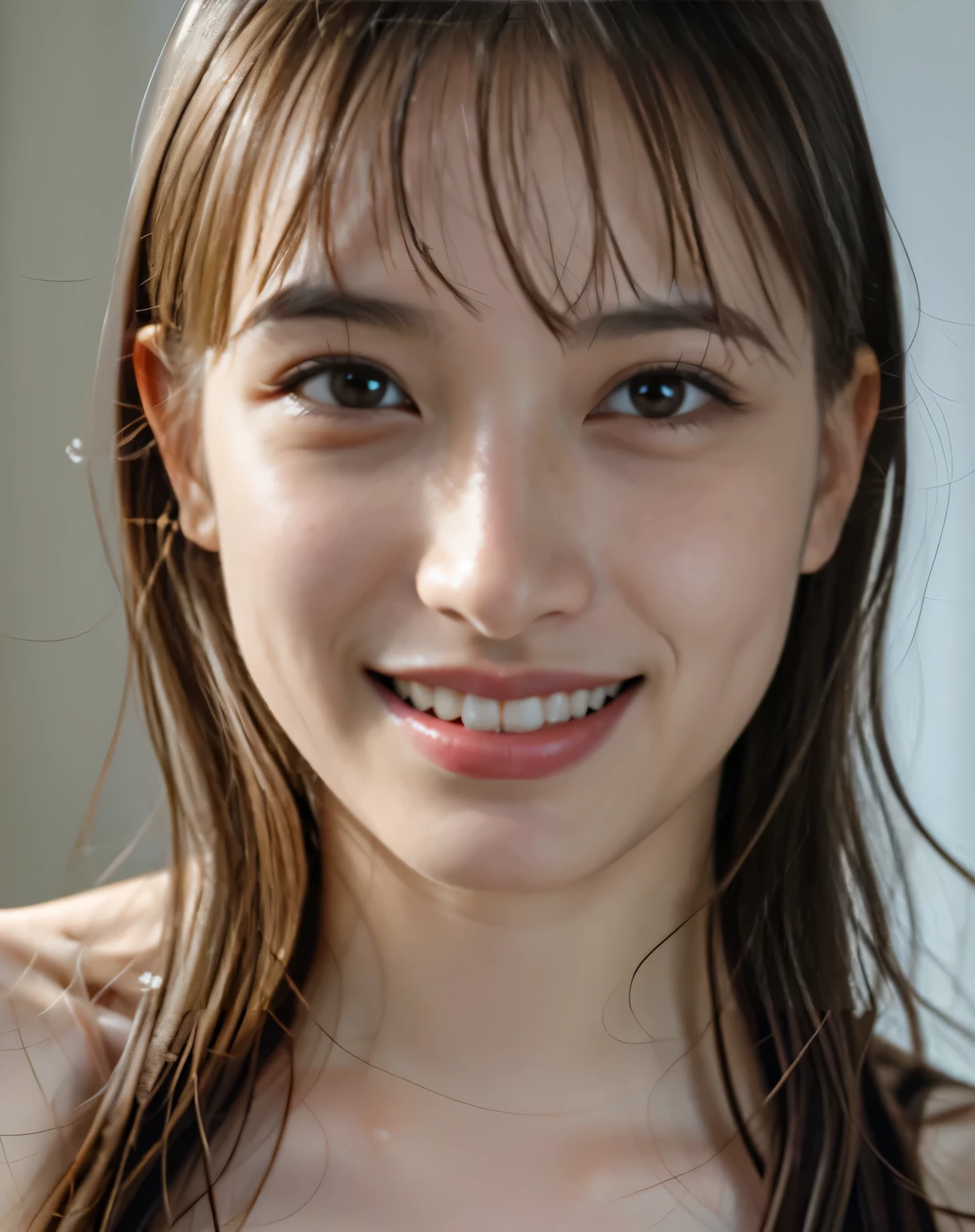 {Chest-up shot}}{,,{{posed shot}},best quality, face focus, soft light, ultra high res, (photorealistic:1.4), RAW photo, {{{1 japanese girl:((Smile)), solo},full body}}}, {naked},{ nude},{ bare ,cute, (pupil, lights in the eyes),{{ Double eyelids on both eye}},{{ Long eyelashes}}},detailed beautiful face, (small chest),(high resolution detail of human skin texture), (long hair)