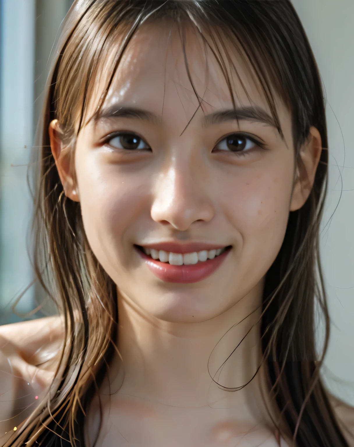 {Chest-up shot}}{,,{{posed shot}},best quality, face focus, soft light, ultra high res, (photorealistic:1.4), RAW photo, {{{1 japanese girl:((Smile)), solo},full body}}}, {naked},{ nude},{ bare ,cute, (pupil, lights in the eyes),{{ Double eyelids on both eye}},{{ Long eyelashes}}},detailed beautiful face, (small chest),(high resolution detail of human skin texture), (long hair)