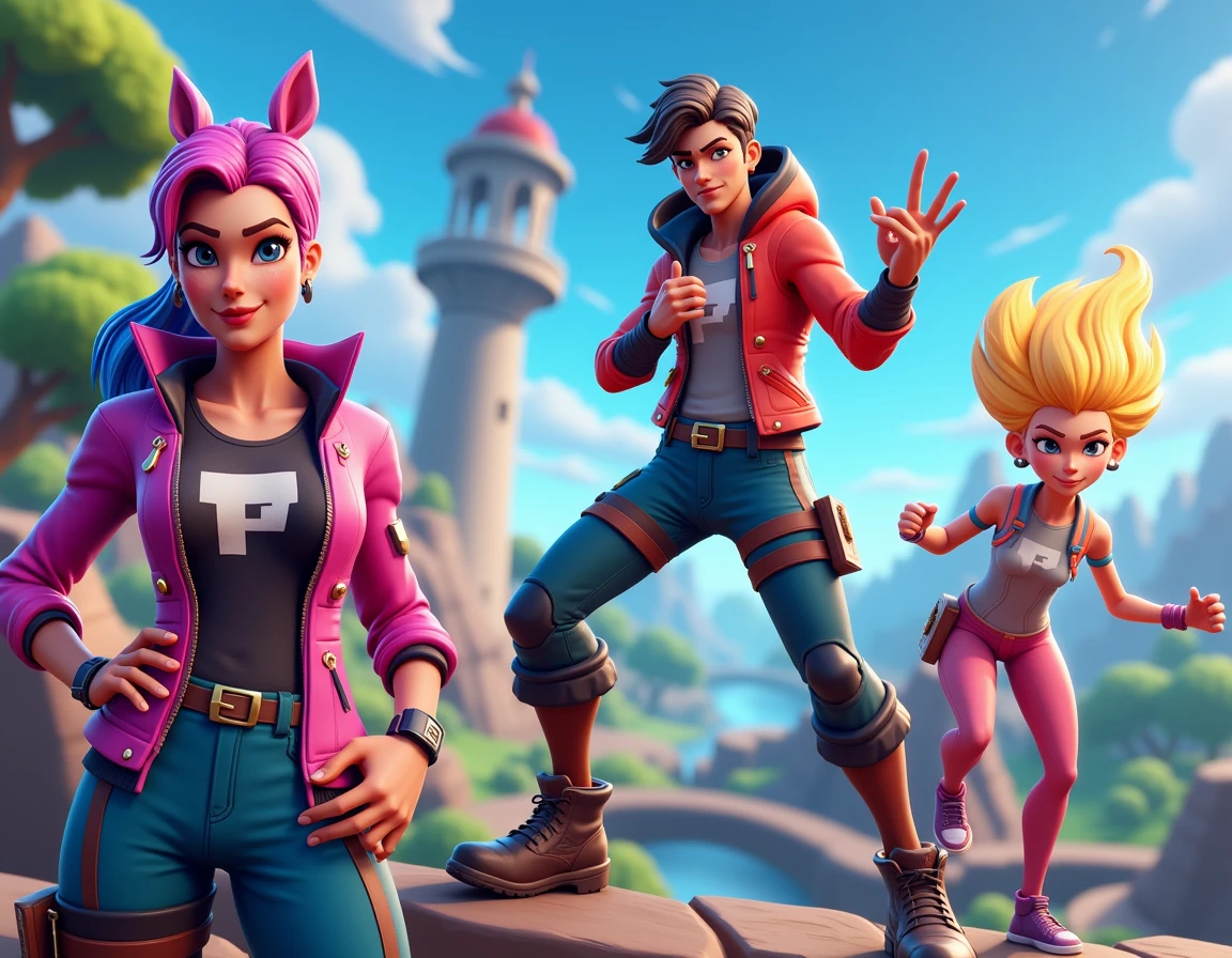 Une bannière de jeu vidéo avec dessus Shelly de brawl stars, skin banane de fortnite et Steve sur fortnite