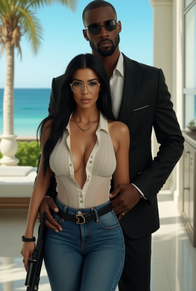 Bruna Marquezine, a 13 year old girl, image ultra realistic, (brazilian actress bruna marquezine, 1,64 tall ), wearing very small super sexy maid clothes, sitting on the lap of a 40-year-old man with a strong build who is wearing underwear
