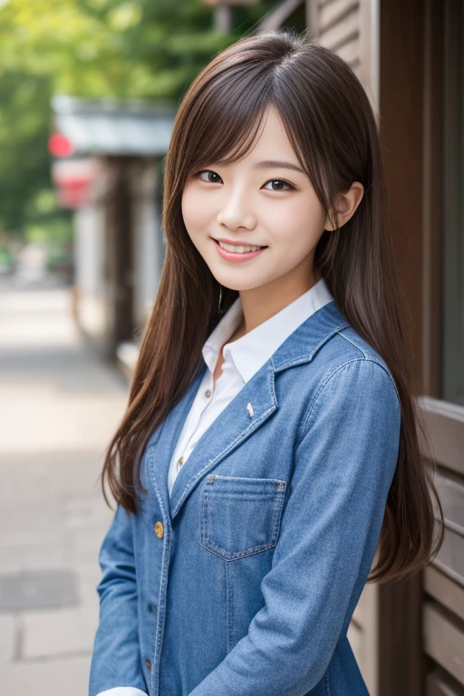 High quality masterpiece, 8k, Japanese girl,  RAW photo, Winner portrait smile face, 笑face, Alone, uniform, Summer Clothes Idol&#39;face, violet, Gardenia, Delicate girl,        long black hair    , Dark Eyes, Upper body digital SLR,  Frank, Sophisticated,  Thin arms,         Perfect for professional writing     ,           chromatic ablation   , (Details of the eye and face: 1.0), (Bokeh button:1.1)