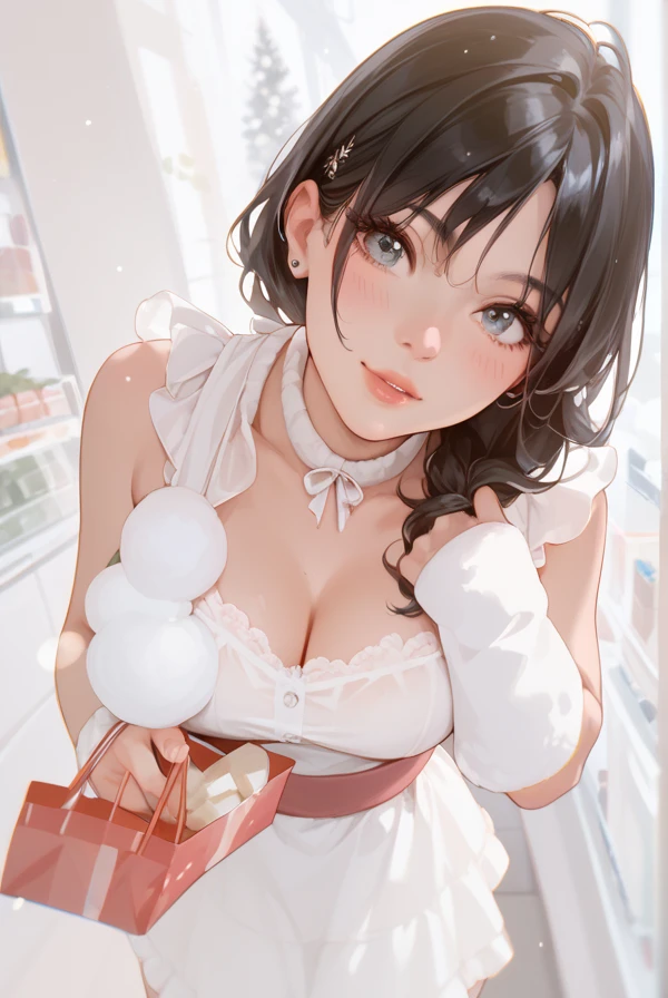  maid clothes,Black Hair,shopping,winter,Character portrait, 