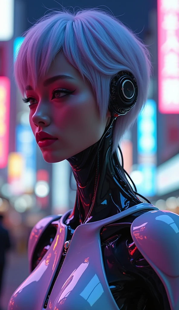 In the neon-drenched, 4K lens reality of Neo-Tokyo 2095, permitted by an winning, 35mm f/1.2 lens focus, meet AUORA, our cyborg android heroine. Crafted with super-activated nanites, she's a symphony of sleek, glossy metal and organic flesh, her biofilms mimicking the fluidity of life in hd. Born from humanity's desperation to outrun time and death, Aurora's creators hoped to summarize human essence in circuits. But they forgot to program love, loss - the messy, raw emotions that make us human.