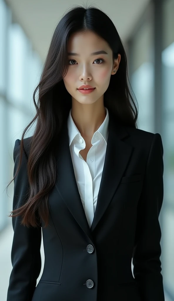 long hair, woman, suit, slender, 25 years old, Japan person