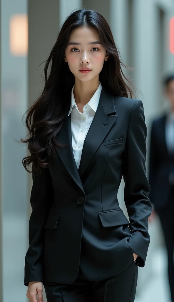 long hair, woman, suit, slender, 25 years old, Japan person