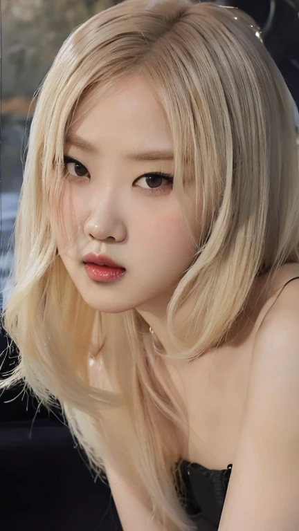 Roseanne Park, blonde hair,  straight hair ,  full lips,  wrist lips, big eyes 