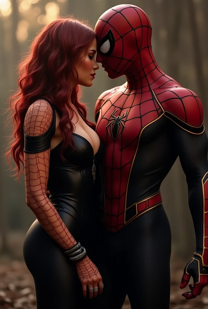 Spiderman is inserting his fingers in Mary Jane Watson’s vagina under her skirt, he is fingering her, she is in ecstasy, 