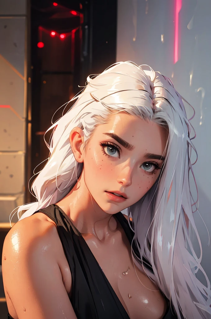 sam yang,
1girl, backlighting, bare shoulders, black choker, blurry, blurry background, blush, breasts, choker, cleavage, closed mouth, collarbone, earrings, forehead, freckles, hair over shoulder, jewelry, long hair, looking down, pointy nose, red lips, shadow, solo, thick eyebrows, thick eyelashes, upper body, white hair
, ((masterpiece)), <lora:samdoesartsSamYang_offsetRightFilesize:1>
