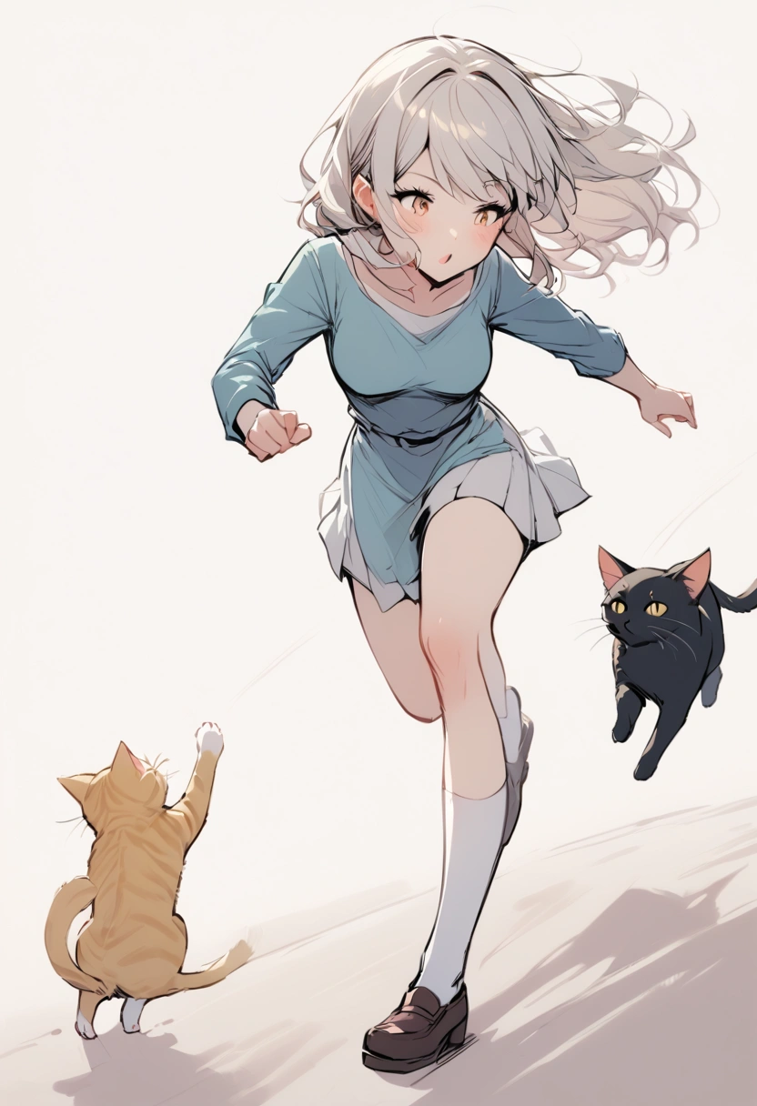 A girl chasing the cat 