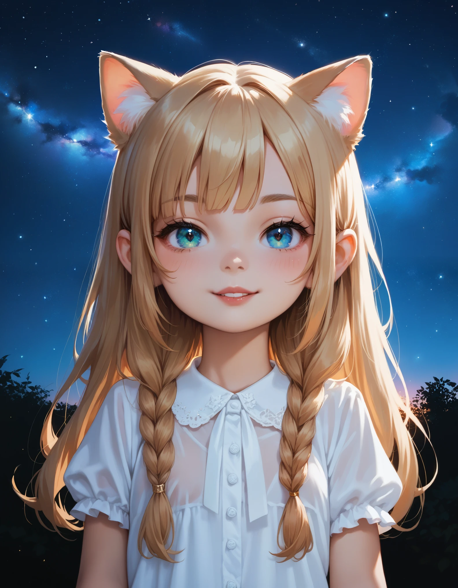 score_9, score_8_up, score_7_up, source_anime, best quality, masterpiece, seductive_smile, looking at viewer, 1girl, anime coloring, ****, cat ears, starry night sky, 