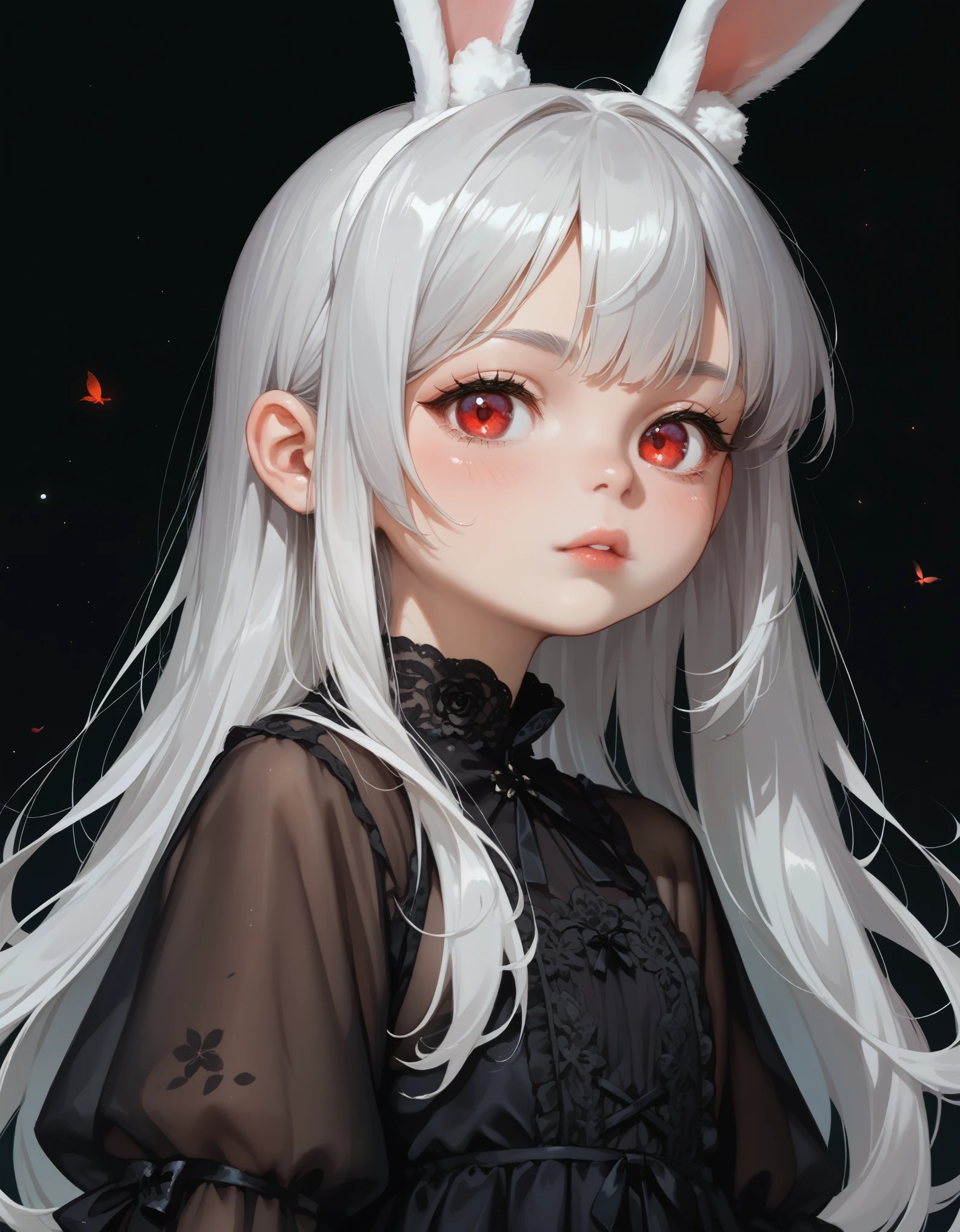 score_9, score_8_up, score_7_up, source_anime, solo, 1girl, silver hair, rabbit ears, red eyes, black dress
