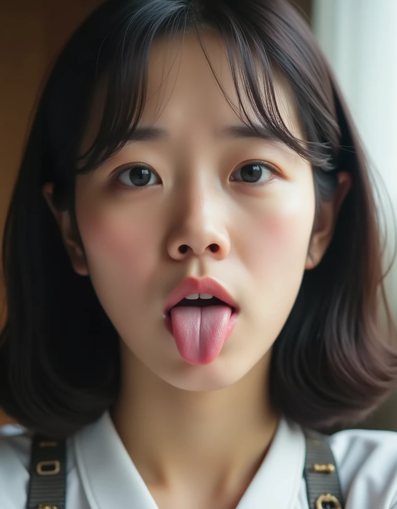  Picture of a woman's face  、(  Intense concentration ), From below, (   please kneel down and look up  :1.10), ((Open your mouth:1.6)), ( Stick your tongue out:1.8), ( super detailed face:1.10), ( super detailed beautiful slim body :1.9), 21 years old, (   super elaborate beautiful Japanese female idol:1.7), (  troubled face:1.3), Woman in the center of the image, break,   photorealistic ,   hyperrealism ,    portrait of a young Japanese face  , Japanese facial features,   skinny oriental face  ,   bust up shot , 21 years oldアイドル,   face of a Japanese girl  , Japanese facial features,  