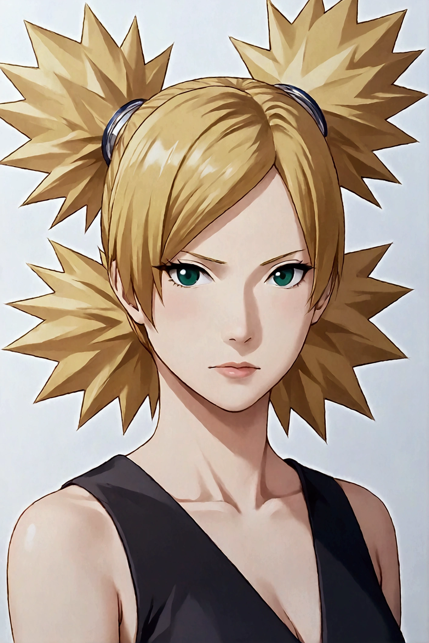 Alone,  High resolution,  best quality,  masterpiece , anime, corporate fund , Whole body,  alternative universe, Modern world
Temari ,  as a businesswoman ,  dressed in dress clothes , Black, Black Jump,  short hair, blonde,  a strong and determined woman