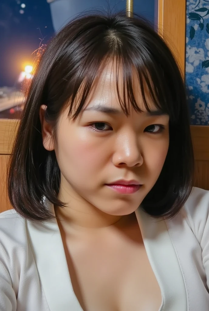  Portrait of a Japanese girl  ,  HIGH SCHOOL GIRL, very tired look , Large Breasts,  Very sweaty and shiny face  ,  Sparse white clear mucus from mouth to neck,  Very wet and shiny skin  , Wet Short Hair ,  Yukata on a white background ,  off shoulder,  looking at the camera , Lying in a Japanese-style room ,  Hot springs in the distance , Garden outside the window, starlight,  Warm indirect lighting , masterpiece,  portrait photo of a cubs hugging,  background is blurry 