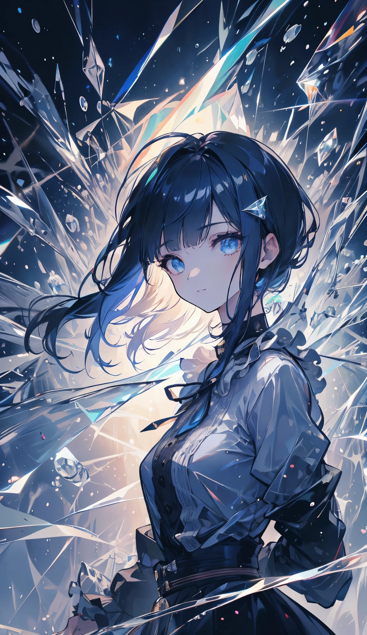 (Full body:1) of a young girl, smart casual, hacker's server room, detailed face, ((cool facial expression)), (straight short thin fringe hair:1.2), Crystalline details, ultra detailed photograph, (photorealistic), (intricate details:1),(masterpiece :1), (best quality:1), ultra high res, (detailed eyes), (detailed facial features), HDR, 8k resolution, (lens flare:0.5), light from far behind, (smile, joy)