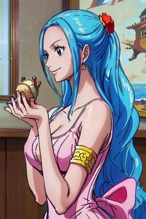 (Masterpiece,Best Quality, 4K, 8k,  high resolution, masterpiece:1.2), Super detailed, (Realistic, photoRealistic, photo-Realistic:1.37) ,Generate an anime style for Nefertari Bibi in One Piece, must be made in an anime style ,Her hair is bright light blue , Beautiful Hair, Beautiful Hair型, beautiful details in her eyes , (Realisticな肌),Beautiful Skin, Beautiful lipstick,Beautiful Lips, Charming,smile, Beautiful Brown Eyes ,sea, swimsuit,Wet bare skin, looking at the camera,アートスタイルはCharmingなアニメスタイルに似ている, rendering, add HDR to enhance visual effects , 超 high resolution,  studio lighting in the studio, Ultra-fine painting, Sharp focus, 物理ベースrendering, professional,  vibrant colors,(((Best Quality))), ((Super detailed)),((masterpiece:1.5)), Detailed Photos, (Best Quality: 1.4), 超 high resolution, High image quality,Perfect fingers,Perfect limbs,Perfect Fingers 