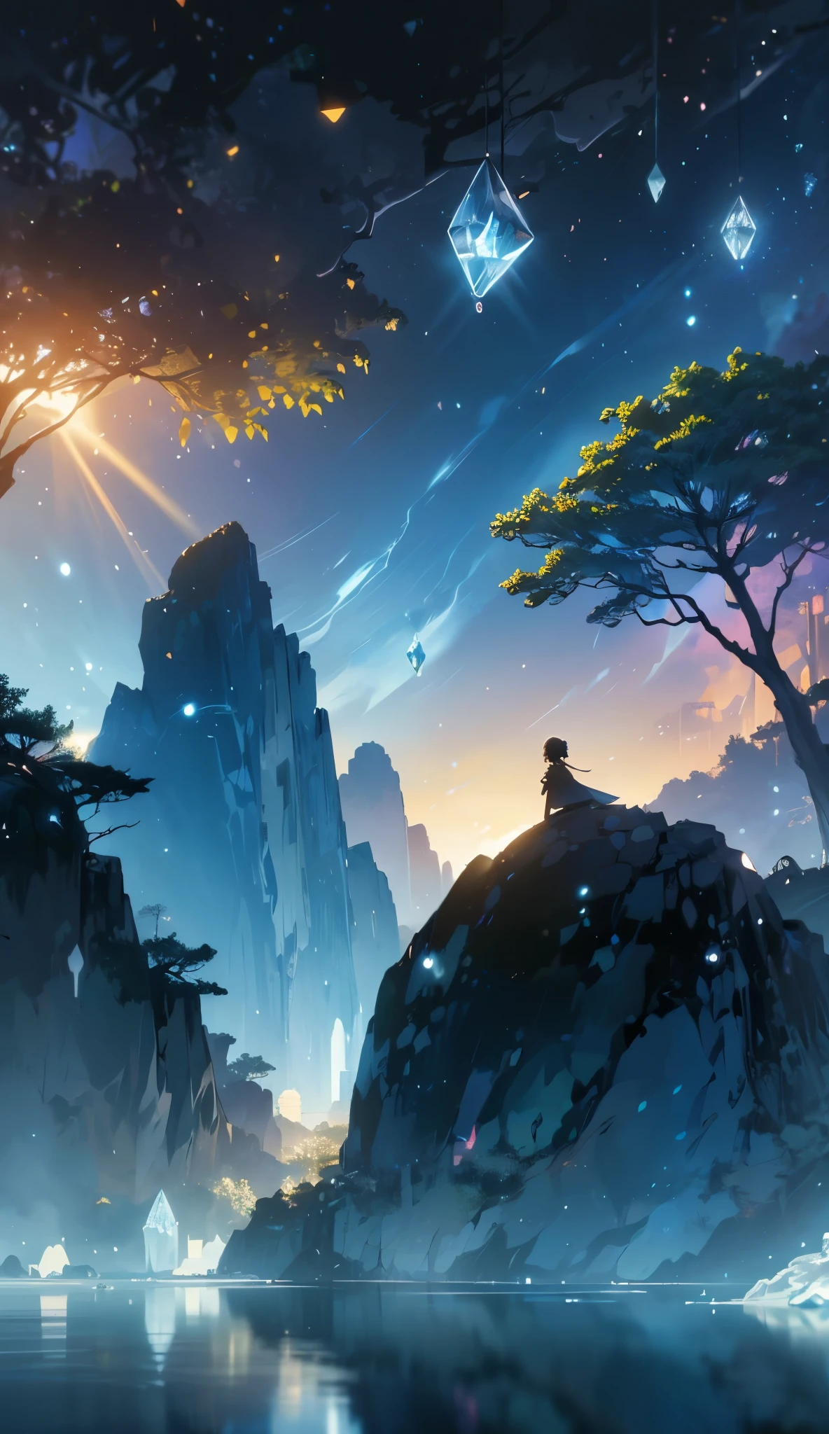 A serene place, very pleasant, beautiful, calm and beautifully landscaped. photorealistic, 8k uhd, studio quality, ultra realistic, crystalline details, silhouette shadow, maximum detail, large scale, postprocessing, photorealistic, photorealistic, photoshop, photography, detailed, cinematic lighting, landscape, panorama, scenery, ray tracing, cinema4d