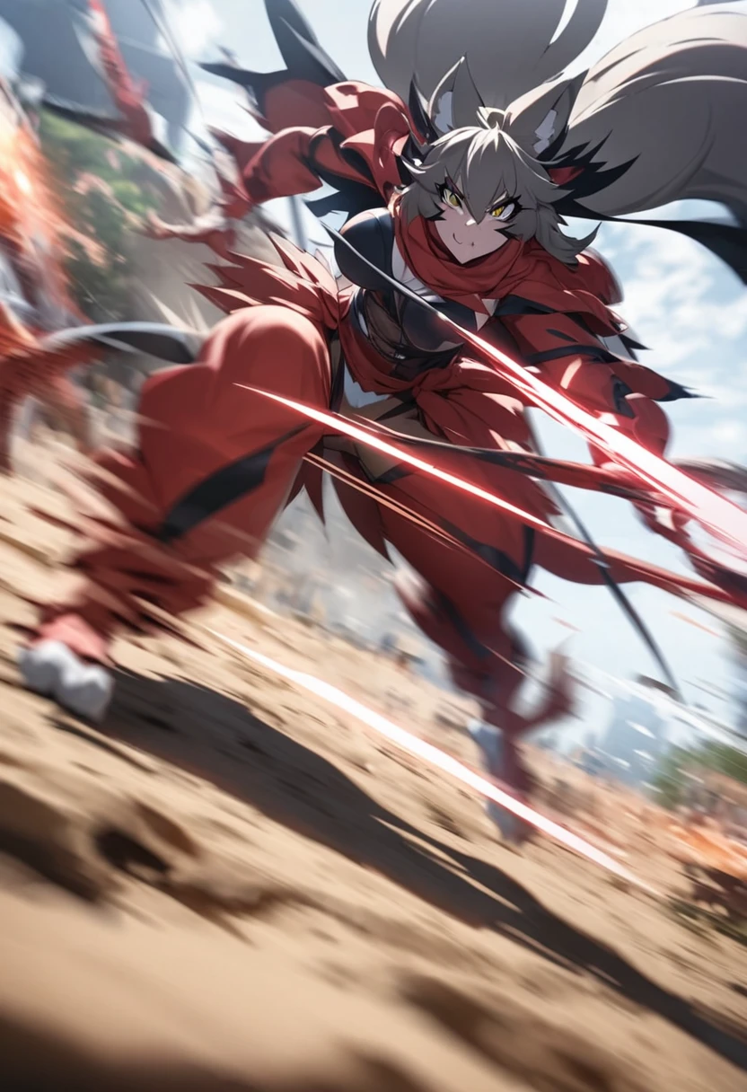 Best Quality,  High Quality Illustration ((masterpiece)) depth of field , motion blur, Absurd,  perfect anatomy,  Stunning photos of kemono waging a fierce battle, kemono, One person,  solo focus,  anthro ((dramatic))amazing, arms,  dynamic poses,  a scene from the movie, dynamic angle 、